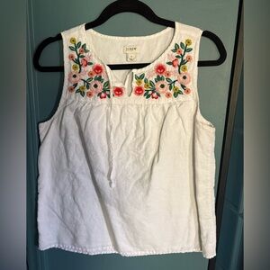 J. Crew White Sleeveless Embroidered Floral Camisole